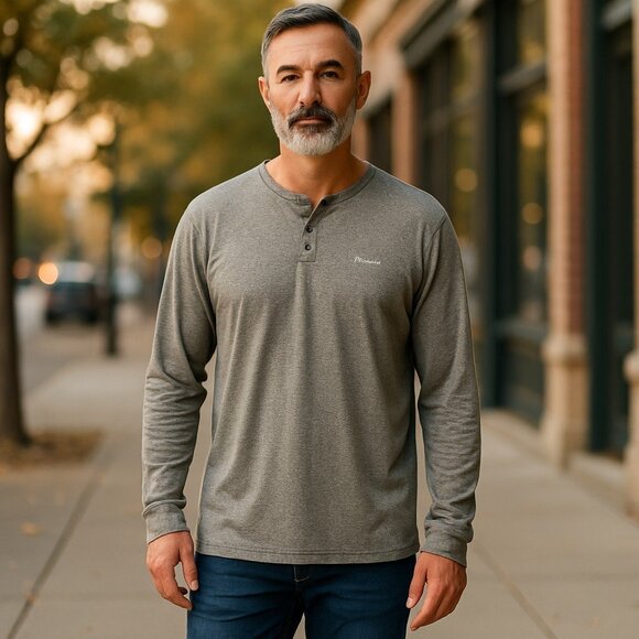 Columbia Henley Mens XXL Heather Olive Green Long Sleeve 2-Button - Picture 2 of 12